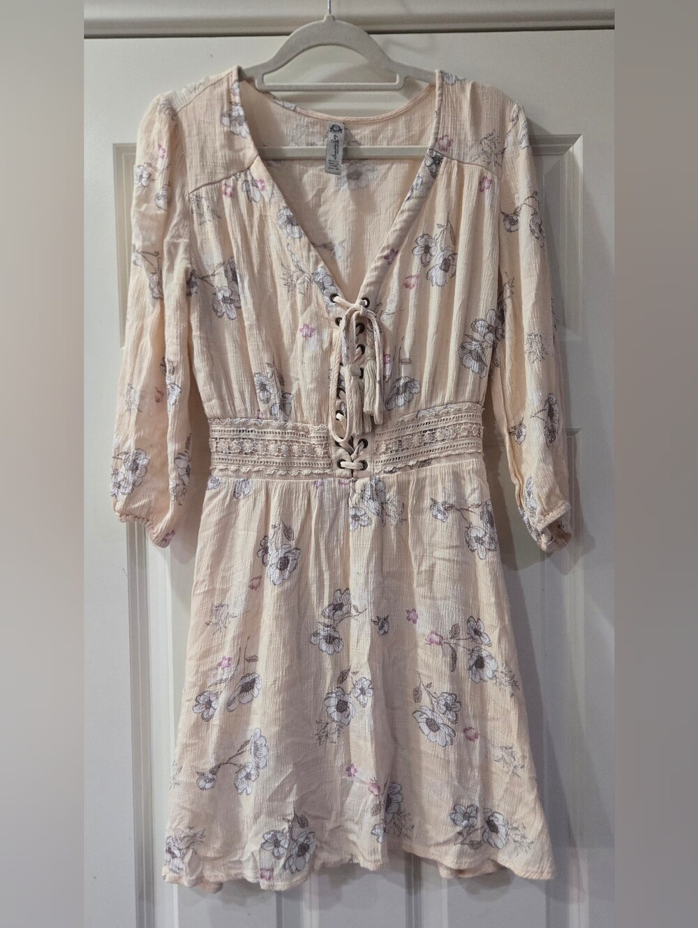 American Rag Lace-Up Floral Midi Dress in Blush and Lavender
